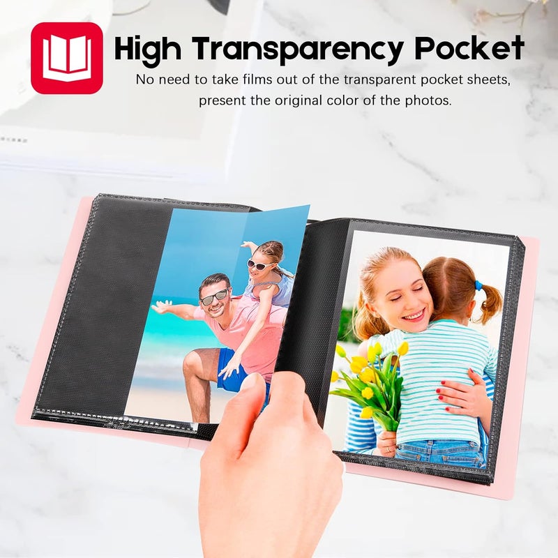 Aevdor Small Photo Album 4x6 Photos Black Inner Page with Strong Elastic band, Each Small Album Holds 64 Photos, 4x6 Mini Book Photo Pictures Album Birthday Christmas Photo Albums Wedding Anniversary (Pink) - Image 4